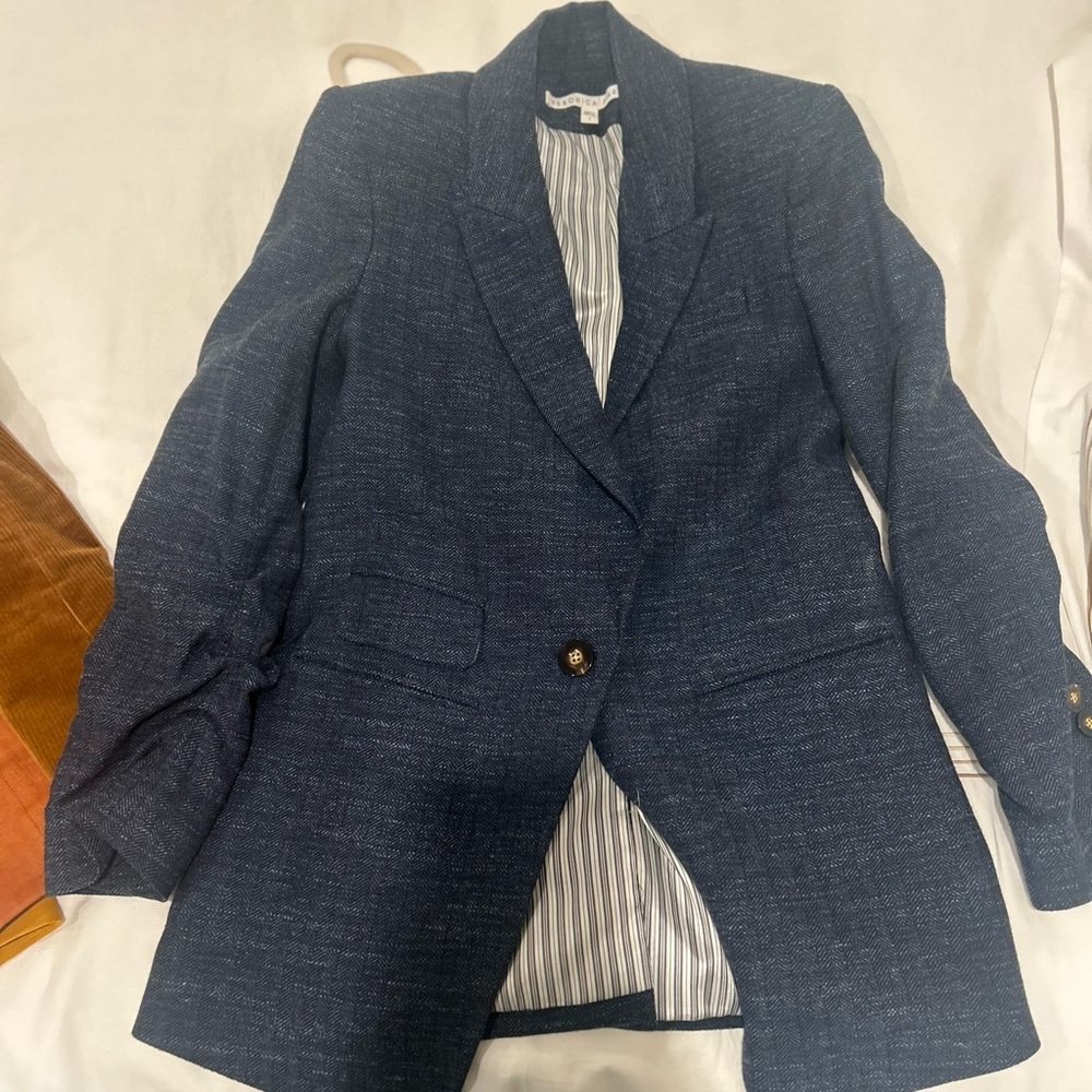 Veronica Beard Navy Blazer with Striped Lining